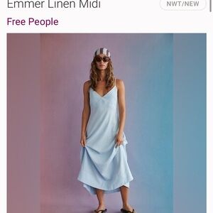 NWT Free People Sky Blue Linen Midi Dress SMALL